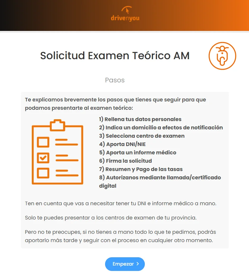 Gestión de inscripción al examen teórico de la DGT con ayuda de DrivenYou