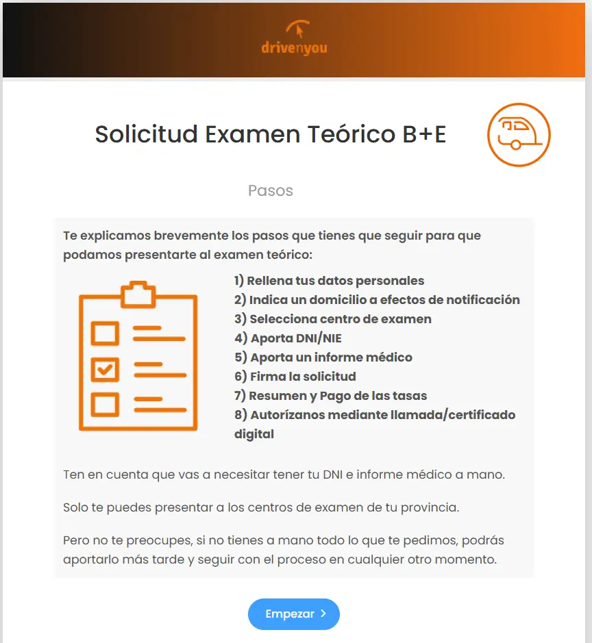 Gestión de inscripción al examen teórico de vehículos con remolque de la DGT con ayuda de DrivenYou